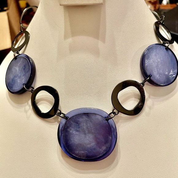 Jewelry - Modern Frosty Blue Metal Hoop Earrings & Necklace Set